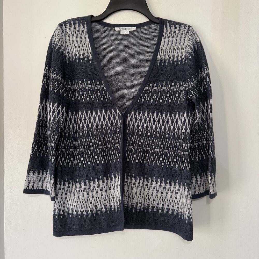 Pendleton Linen Blend Cardigan Sweater Southwestern Women’s Small 3/4 Sleeve